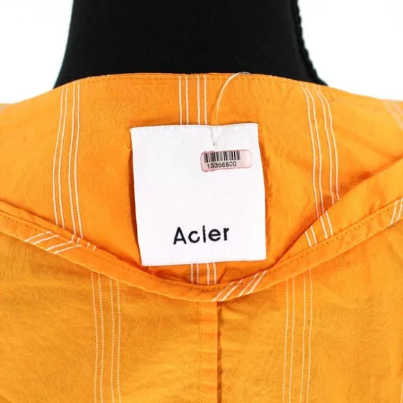 Acler Wyatt Crop Wrap Blouse Top 6 Orange White Pinstripe Balloon Puffy Sleeve S - Picture 6 of 9